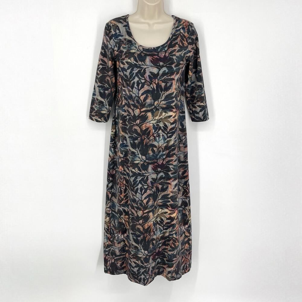 Peruvian Connection NEW Painted Vine Dress Sz M Multi 3/4 Sleeve Midi Scoop Neck